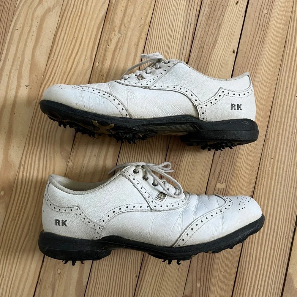 FootJoy DryJoys women 7 White Leather Wingtip Golf Shoes Brogue Cleats RK lowpro